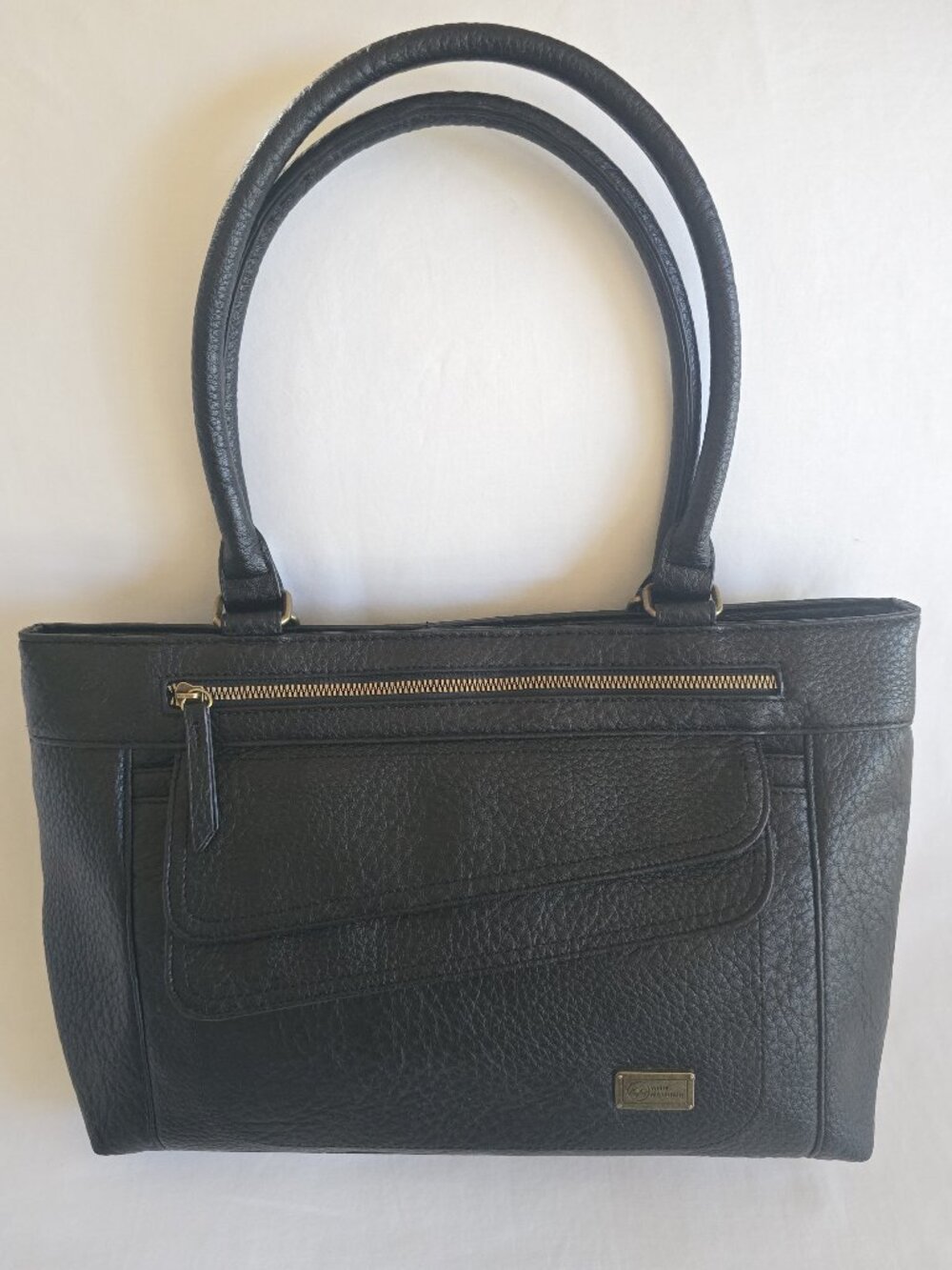 White Mountain Double Front Flap Pocket Triple Compartment Black Shoulder Bag